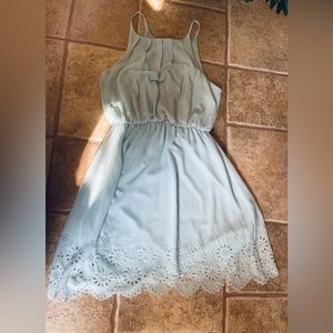 Girls blue dress w/ inner and outer lining | Floral summer dress (teal) 🦋